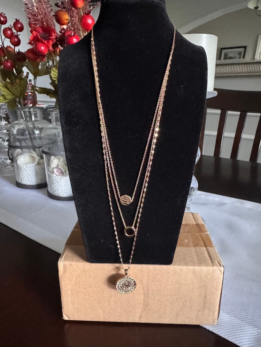Sterling forever Silver Triple-Layer Necklace with Coin